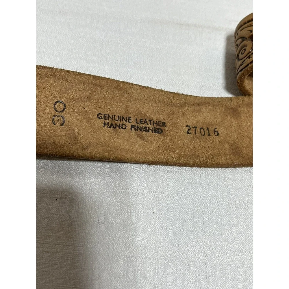 Belt Leather JC Penney Hand Finished Brown Floral Morning Glory Sz 30 #27016 VTG